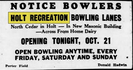 Holt Recreation - Oct 1949 Opening Ad